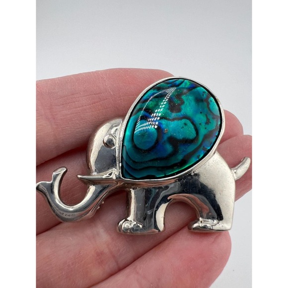Silver Tone Elephant Brooch Pin Vintage 90s Cute Blue Adorable Estate - Picture 2 of 5